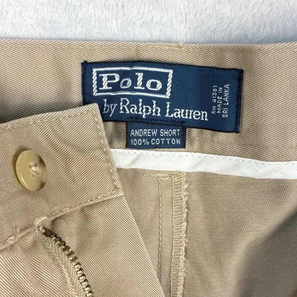 VTG Polo Ralph Lauren Shorts Mens 40 Khaki Andrew Pleated Preppy Classic 90s